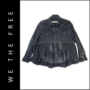 We The Free Women Long Sleeve Denim Snap Front Jean Jacket Size Small Black